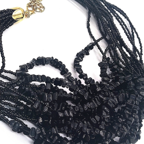 Linea Black Beaded Nugget Collar Bib Necklace by Louis Dell'Olio - Picture 2 of 5